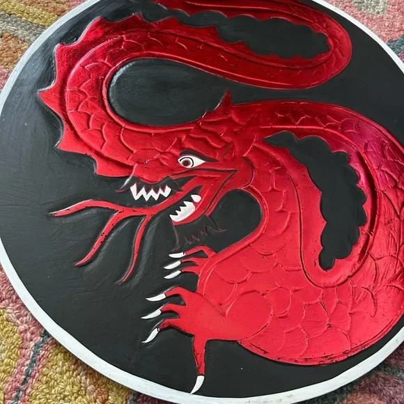 Vintage 15.75" Red and Black Dragon Fantasy Whimsy Wall Art Handcarved - Picture 13 of 16